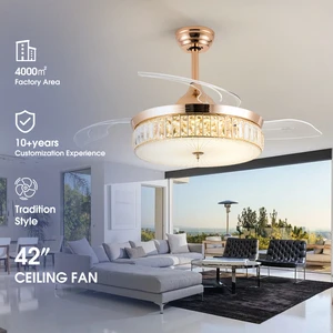 Luxury Modern DC Motor 42 Inch LED Ceiling Fan Light with Invisible Smart Dimming Switch Remote Control Iron Body