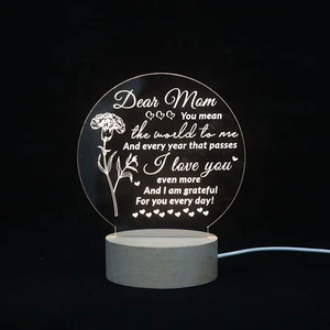 3D Acrylic Personalized Gift Light Custom Led Lamp USB Message Wooden Night Light For Mother's Day