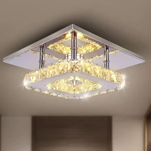 PM Modern Luxury Exquisite LED Ceiling Light K9 Crystal Pendant Lamp Stainless Steel Shade for Bedrooms Hallway Living Rooms
