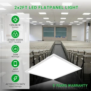 Square Embedded AC120-277V/347V Super Design WIFI Control 2x2FT 2X4FT 1X4FT CW FlatLed Panel Light