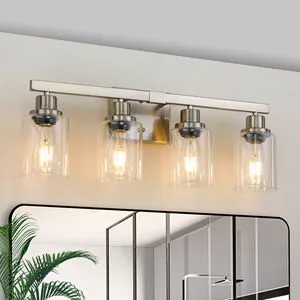 24-Inch Modern 4-Light Bathroom Vanity Fixture Brushed Nickel Finish with Clear Glass Shades for Bath Vanities