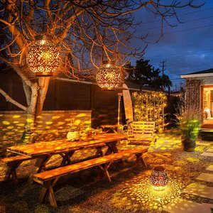 Solar Powered LED Retro Decorative Metal Lanterns Waterproof Warm Color Hanging Lamps with Handle for Outdoor Yard IP65 Rated