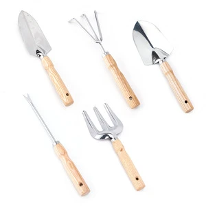 5-Piece Home Gardening Tool Kit with Stainless Steel Wood Handle Includes Garden Shovel and Measure for Flower Pots & Planters