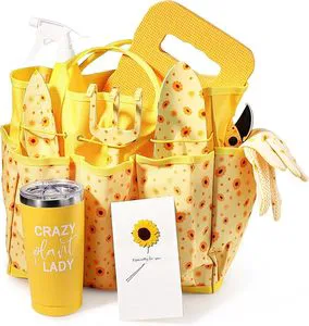 Sunflower Gardening Gifts for Women Garden Tool Set with Heavy-Duty Hand Tools & Storage Bag Bright Yellow