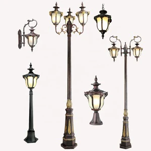 European Retro Style High Pole LED AC Garden Light IP65 Aluminum Waterproof with Light Sensor & Dimmable
