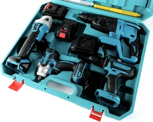 4 Pieces Power Tools Kits Multifunction Cordless Power Tools Set 4 in 1 Angle Grinder Hammer Wrench Drill Combo Kit