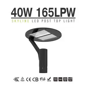 165lm/W 40W LED DC Skyline Aluminum Post Top Light with IP66 5-Year Warranty & CRI70 for Garden