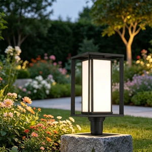 Weather Resistant Geometric Design Aluminum IP44 Waterproof Modern Black Led Pillar Light for Garden Patio Outdoor Column Lamp