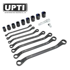 Taiwan Made UPTI High Quality Automotive Tools OEM New HW403745 18pcs Black Oxide Cushion Grip Bolt Extractor Offset Wrench Set