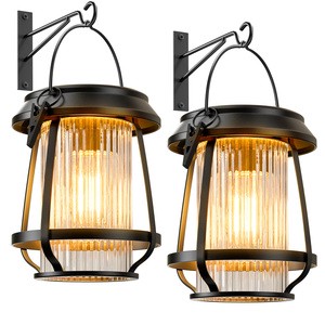 Factory New Design Metal Solar Lantern Lamp Outdoor Waterproof 2 Pack Solar Powered Garden LED Lights for Home Patio Decoration