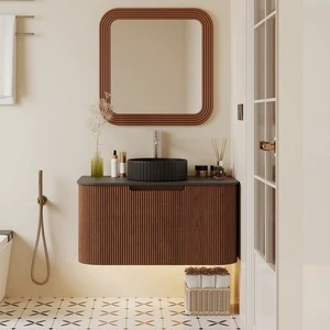 High Quality Modern Minimalist Wall Mounted Household Style Textured Vanity Bathroom Cabinet With Sink