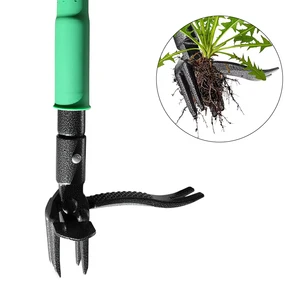 Stand up Weed Puller with Long WoodenHandle Detachable Garden Weeding Tool,4-Claw Steel Root Remover,No-Bend Back-Saving Design