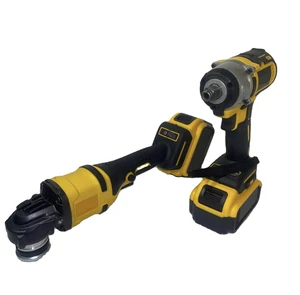 Portable 2-Piece Power Tool Set Rechargeable Battery Cordless Electric Impact Wrench & Brushless Angle Grinder Combination Kits