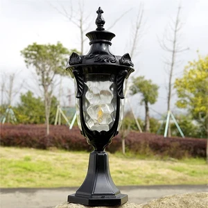European Water Ripple Glass Pier Mount Base E27 Garden Pillar Lamp Street Lighting Post Light for Villa Patio Community Stadium