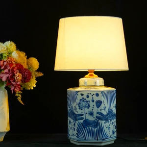 Ocean world fish pattern hand painted pale blue ceramic lamp small ceramic light