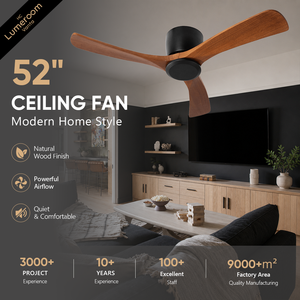 52 Inch Modern Wood Ceiling Fan No Light APP Control Low Profile Quiet DC Motor Ceiling Fan For Hotel