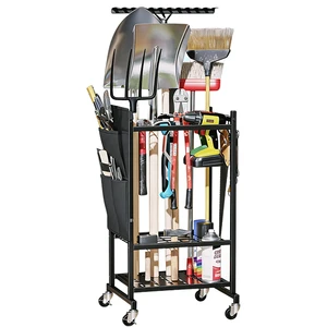 JH-Mech Modular Compartment Layout Tool-Specific Retention Hooks All-In-One Gardening Station Garden Tool Rack Organizer Rolling