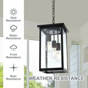 Black Anti-Rust Waterproof Outdoor Ceiling Light Front Porch Pendant Fixture Hanging Lantern Exterior Farmhouse Style Outdoor