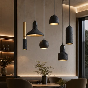 Travertine Pendant Light Lavalux Natural Stone Dining Room Hanging Lamp Wabi Sabi Minimalist Indoor Lighting