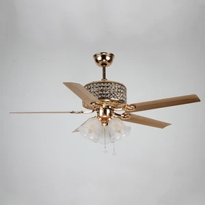 Gold Brass LED Warm White Light Ceiling Fan 5 Blades Remote Control 52 Inch Traditional Lower Noise Stainless Steel Wood Iron
