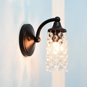1-lights Ndoor Lighting Vanity Lamps Fixtures Black Crystal Bathroom Wall Lights