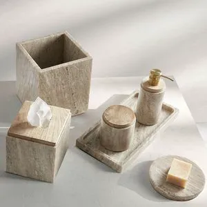 Elegant Polyresin Bathroom Vanity Set Wood Effect Rustic Nordic Sandstone Home Decor Resin Bathroom Accessories Set For Home