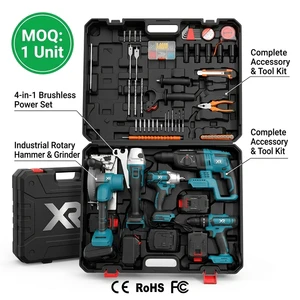 OEM Professional 5-in-1 Cordless 20V Power Tool Combo Kit Brushless Rotary Hammer Angle Grinder Impact Wrench Drill Set 1 Year