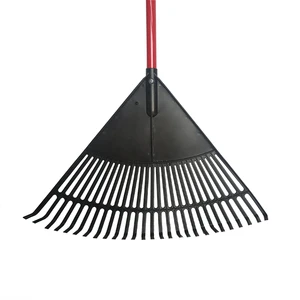 GIYU Industrial Grade 27 Tines Plastic Garden Leaf Rake Solid Wooden Handle Lightweight Effortless Outdoor Gardening Tools