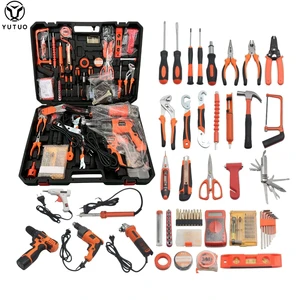 YUTUO 12V Electric Impact Drill Set Power Drill Heat Glue Gun Soldering Iron Hand Tool Kit Angle Grinder Plastic Box Set
