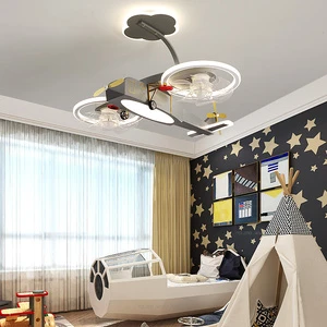 Modern LED Ceiling Fan Light with Remote Control Contemporary Style Child Lamp Aircraft Design Indoor Decoration