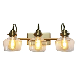 Gold Vintage 3-Light Bathroom Vanity Wall Light Over Mirror with Glass Globe Shades