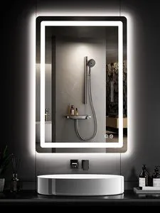 Modern LED Frameless Bathroom Vanity Mirror Adjustable Lighting Three Colors Memory Function Touch Switch Hotel Salon Use