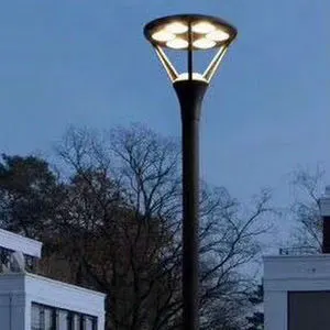 High Luminous 30/50/100W Landscape Waterproof IP65 Lane Courtyard Lighting Round Pole Garden Column Light Solar Street Light
