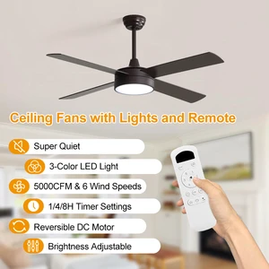 New Product Smart Fan 52 Inch 4 Plywood Blade Modern Matte Black Ceiling Fan Light DC Ceiling Chandelier with Fan