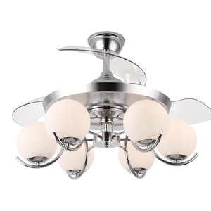 Y106 Chandelier Ceiling Fan with Light with Remote Bull Simplicity Fan Chandelier Round Glass Lampshade