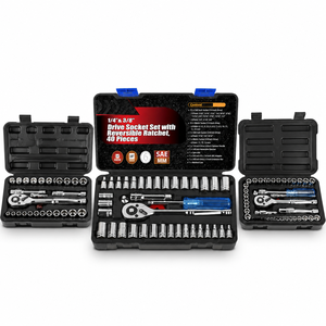 40PCS 1/4 & 3/8 Inch CRV 72T Socket Set With Ratchet Drive Set Socket Set Tool Kit Professional Hand Tool Set For Repair Work
