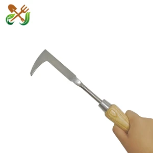Manual Wooden Handle Stainless Steel L-Shaped Dual Flat Saw Edge Crack Garden Weeding Tool For Patio And Pavement Weed Removal