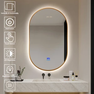 Narrow Frame Bathroom Mirror Arched Mirror Led Backlight Metal Framed Mirror
