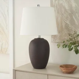 Olive Green Ceramic Pot Table Lamp For Bedroom Living Room Dining Office With White Tapered Drum Shade