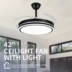 Modern 106cm Invisible Fan Light 28W DC Inverter Motor 36W*2 LED Tri-color Light Source Remote Control Hidden Blade Fan Lamp