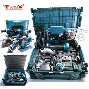 6-in-1 DIY Electric Tool Set Wrench Grinder Curve Saw Hammer Drill & Handheld Saw Power Source-Battery