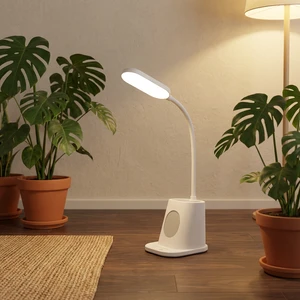 Modern Novelty Rechargeable Lithium Battery LED Desk Lamp with DC Power Brightness Adjustment Pen Slot Custom Logo