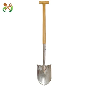 Agricultural Garden Construction Tools Wooden and Stainless Steel Handle Round Point Iron Digging Shovel with Iron Shovel Head