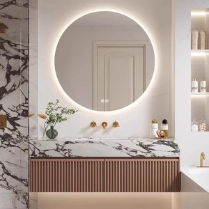 Customized Oak Bathroom Cabinet Combination Rock Panel Seamless Fluted Bathroom Washbasin Sink Textured Vanity