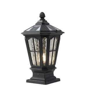 Traditional European Style Die-cast Aluminum Bollard Lamp Seedy Glass IP65 Pillar Column Gate Post Solar LED Garden Backyard