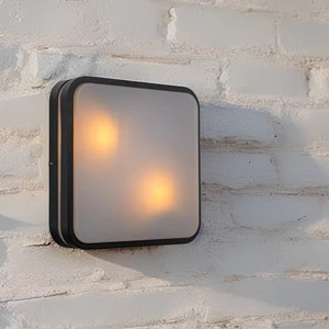 Waterproof Die-cast Aluminum E27 Bulkhead Ceiling Light Square Outdoor Wall Mounted Flush Polycarbonate Diffuser for Garden-LED