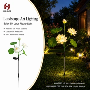 Solar Lotus Flower Lights Outdoor Waterproof Decorative Silk Floral Garden Stake Lights for Yard Pathway