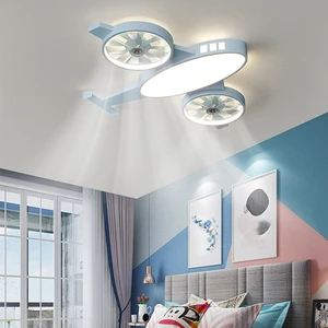 Full Spectrum Eye protection Aircraft LED Fan Light 80cm 60W 3 Colors Remote Control Dimming Ceiling Lamp Kids Bedroom Lighting