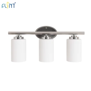 Contemporary Brushed Nickel 3 Light Bathroom Vanity Lighting Fixtures Over Mirror Wall Sconce With Frosted Glass Shades