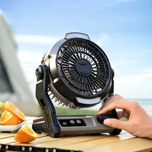 China Factory 2026 New 10000mAh Foldable USB/Battery Powered Portable Outdoor Camping Fan with LED Light Rechargeable Desk Fan